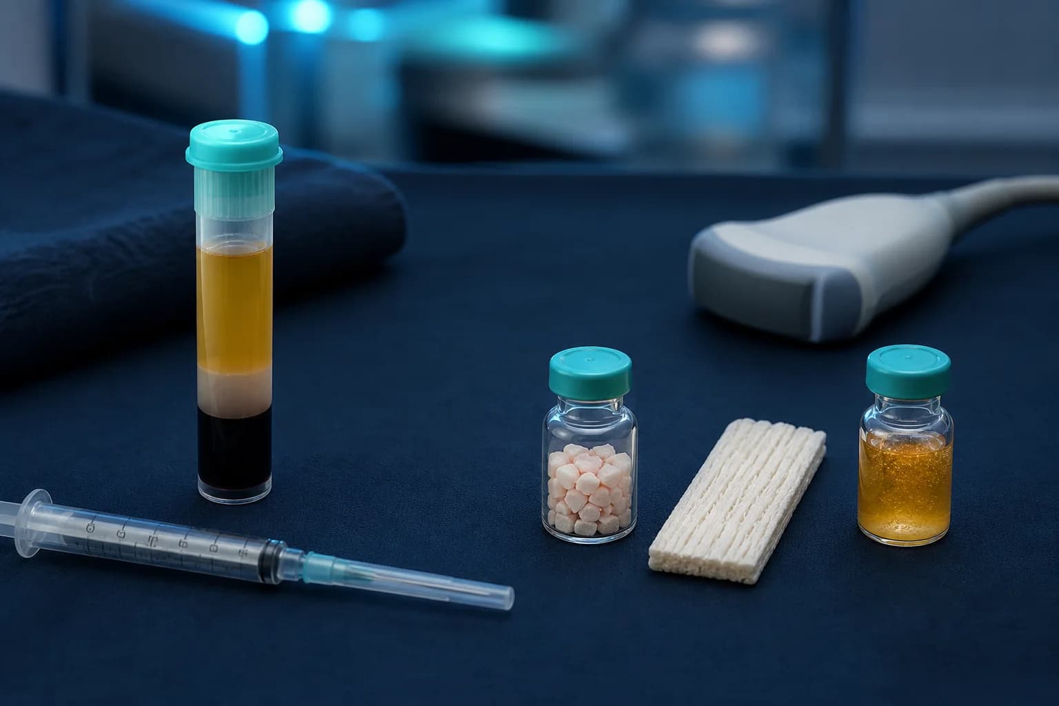 Platelet preparation beside tissue and collagen components with an ultrasound probe